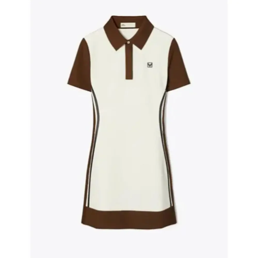 Tory Burch Italian Neoprene Golf Polo Dress ALine Mini Zip Pockets Brown Medium